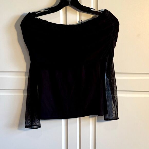 NWT The kooples off shoulders black top with mesh long sleeves Size French 0 (US - Picture 5 of 12